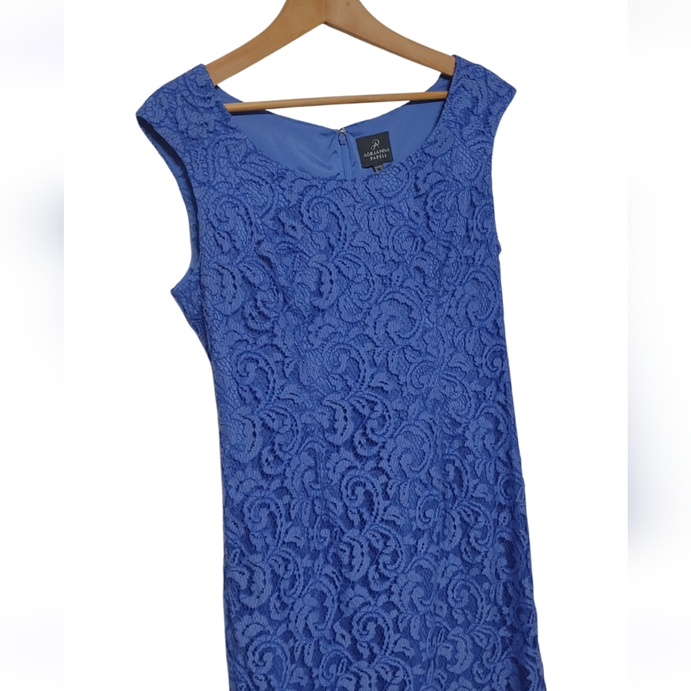 ❤️Sold CCO Adrianna Papell Elegant Blue Lace Dress Size 12 - Picture 5 of 8